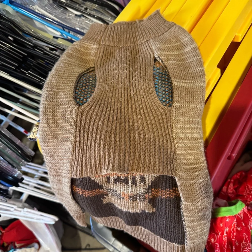 Kids Owl Knit‎ Beanie - Brown with Orange & Blue Accents